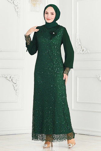 moda selvim Evening Dress 2517ELC1143 Emerald - Thumbnail