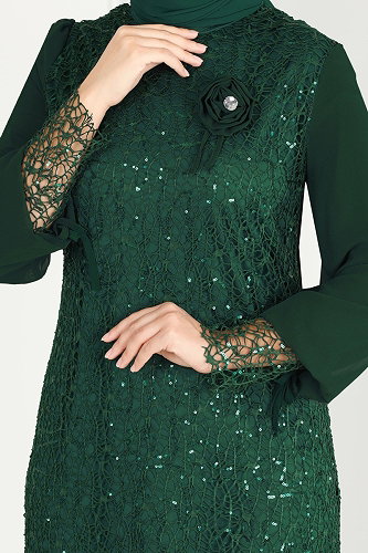 moda selvim Evening Dress 2517ELC1143 Emerald - Thumbnail