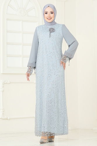 moda selvim Evening Dress 2517ELC1143 Gray - Thumbnail