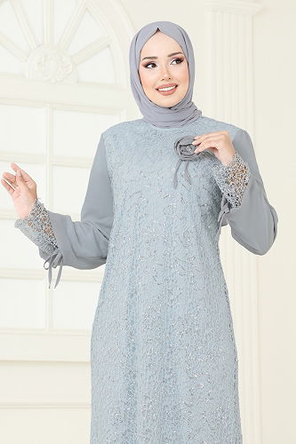 moda selvim فستان سهرة رمادي 2517ELC1143 - Thumbnail