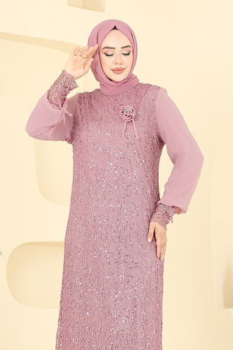 moda selvim Evening Dress 2517ELC1143 Light Rose Dried - Thumbnail