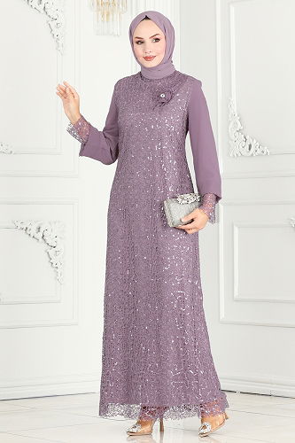 moda selvim Evening Dress 2517ELC1143 Lilac - Thumbnail