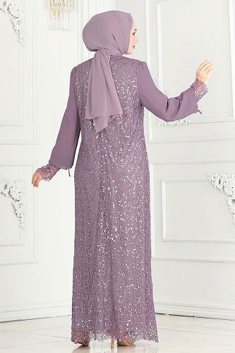 moda selvim فستان سهرة ليلكي 2517ELC1143 - Thumbnail