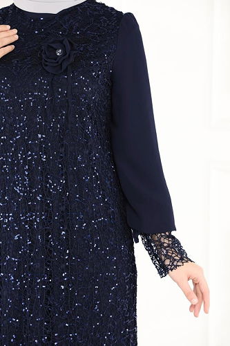 moda selvim Evening Dress 2517ELC1143 Navy Blue - Thumbnail