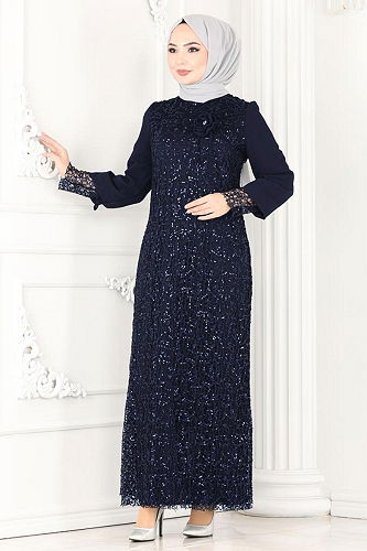 moda selvim Evening Dress 2517ELC1143 Navy Blue - Thumbnail