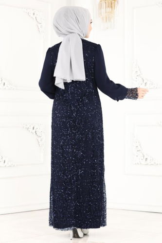 moda selvim فستان سهرة كحلي 2517ELC1143 - Thumbnail