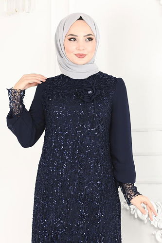 moda selvim فستان سهرة كحلي 2517ELC1143 - Thumbnail