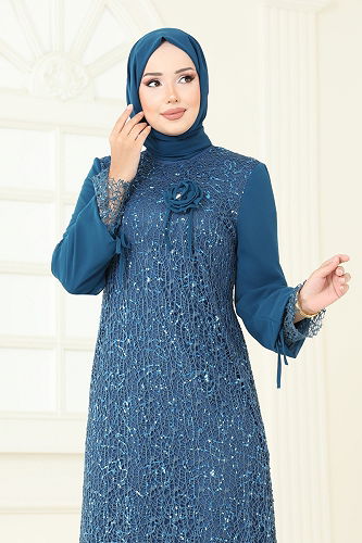 moda selvim Evening Dress 2517ELC1143 Petroleum - Thumbnail