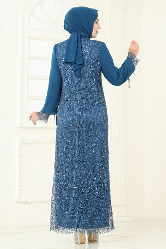 moda selvim فستان سهرة بترولي 2517ELC1143 - Thumbnail