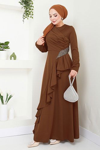 moda selvim Evening Dress 2519SL432 Brown - Thumbnail