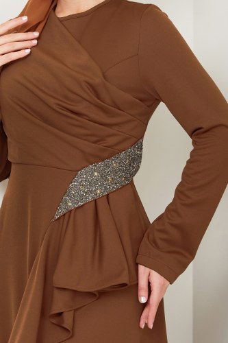 moda selvim فستان سهرة بني 2519SL432 - Thumbnail