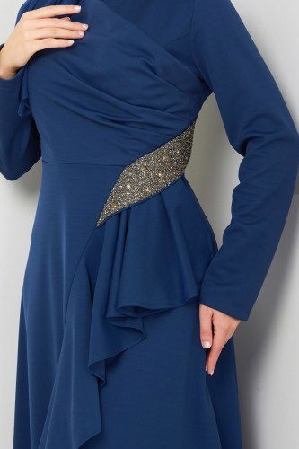 moda selvim Evening Dress 2519SL432 Indigo - Thumbnail