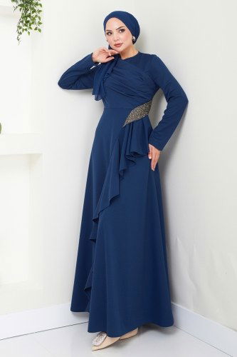 moda selvim Evening Dress 2519SL432 Indigo - Thumbnail