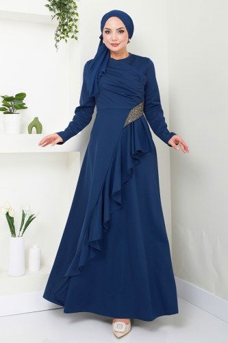 moda selvim Evening Dress 2519SL432 Indigo - Thumbnail