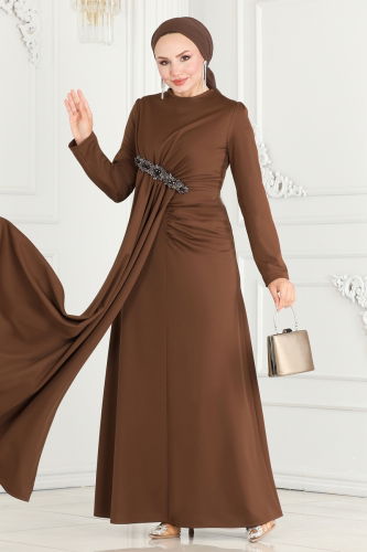 moda selvim Evening Dress 2521SL432 Brown - Thumbnail