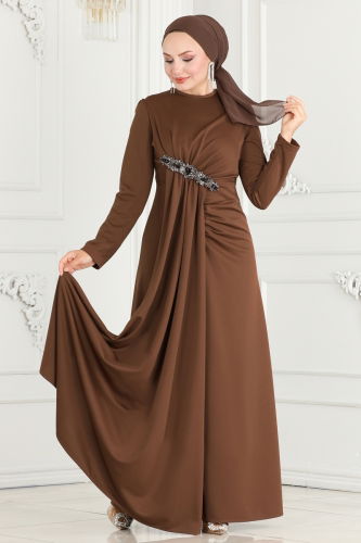 moda selvim Evening Dress 2521SL432 Brown - Thumbnail