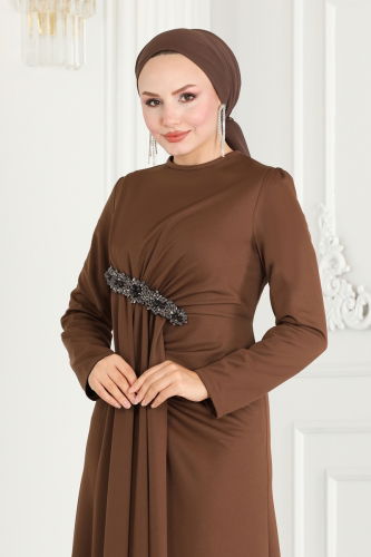 moda selvim Evening Dress 2521SL432 Brown - Thumbnail