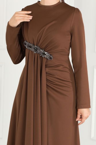 moda selvim Evening Dress 2521SL432 Brown - Thumbnail