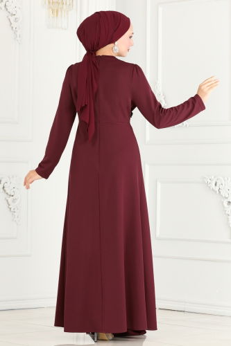 moda selvim Evening Dress 2521SL432 Burgundy - Thumbnail