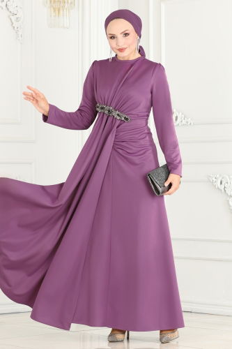 moda selvim Evening Dress 2521SL432 Dark Lilac - Thumbnail