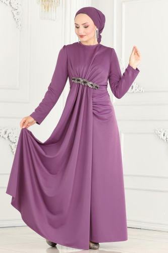 moda selvim Evening Dress 2521SL432 Dark Lilac - Thumbnail