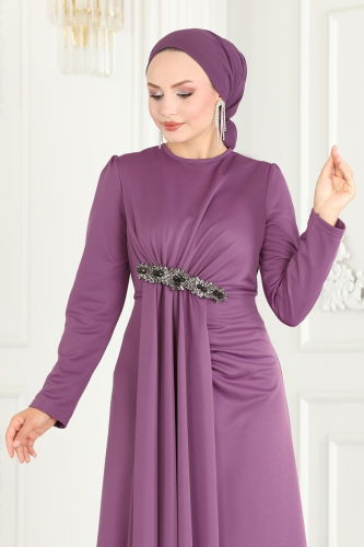 moda selvim Evening Dress 2521SL432 Dark Lilac - Thumbnail