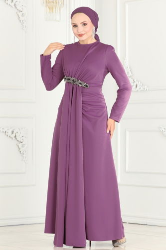 moda selvim Evening Dress 2521SL432 Dark Lilac - Thumbnail