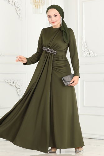 moda selvim Evening Dress 2521SL432 Khaki - Thumbnail