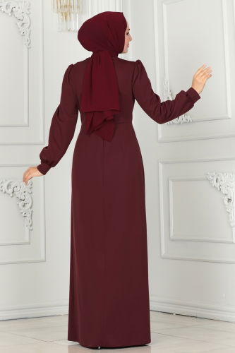 moda selvim Evening Dress 2525SL432 Burgundy - Thumbnail