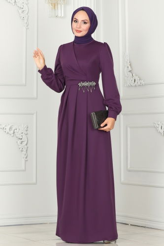 moda selvim Evening Dress 2525SL432 Dark Lilac - Thumbnail