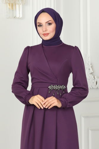 moda selvim Evening Dress 2525SL432 Dark Lilac - Thumbnail