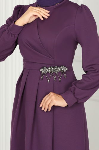 moda selvim Evening Dress 2525SL432 Dark Lilac - Thumbnail