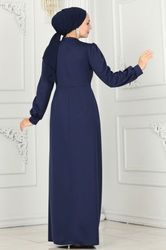 moda selvim EVENING DRESS 2525SL432 Navy Blue - Thumbnail