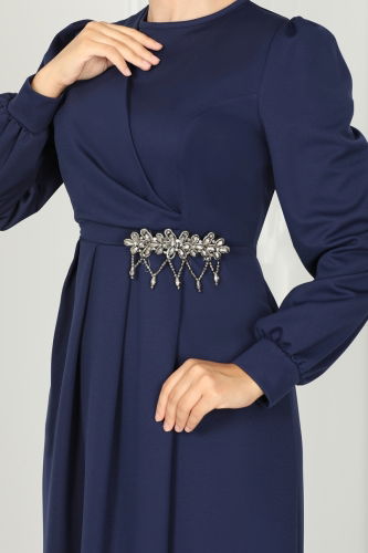 moda selvim EVENING DRESS 2525SL432 Navy Blue - Thumbnail