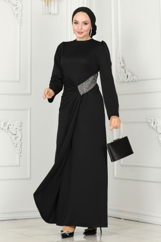 moda selvim EVENING DRESS 2526SL432 Black Crocodile - Thumbnail