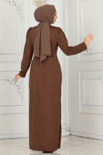 moda selvim Evening Dress 2526SL432 Brown - Thumbnail