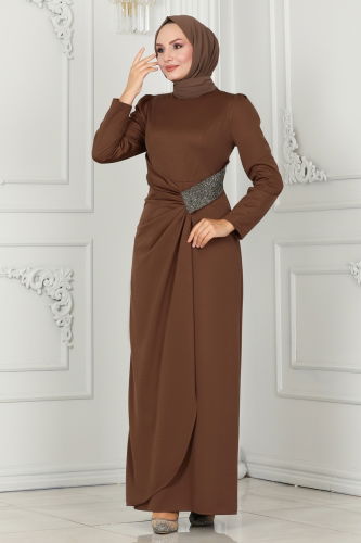 moda selvim Evening Dress 2526SL432 Brown - Thumbnail