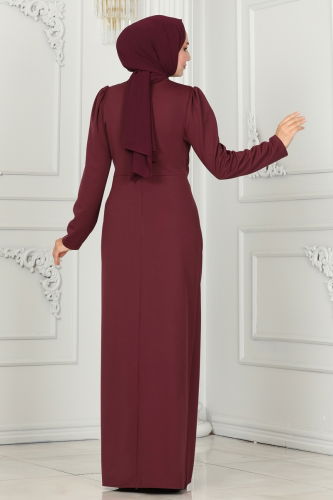 moda selvim EVENING DRESS 2526SL432 Burgundy - Thumbnail