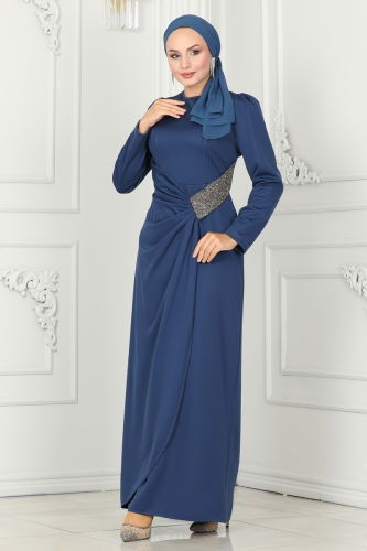 moda selvim EVENING DRESS 2526SL432 Indigo - Thumbnail