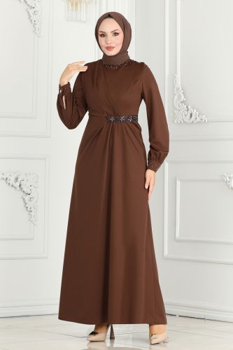 moda selvim Evening Dress 2527SL432 Brown - Thumbnail