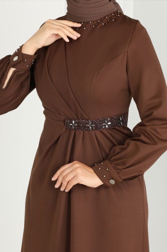 moda selvim Evening Dress 2527SL432 Brown - Thumbnail