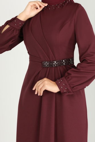 moda selvim EVENING DRESS 2527SL432 Burgundy - Thumbnail