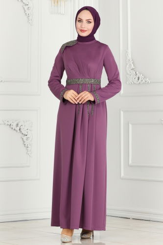 moda selvim EVENING DRESS 2529SL432 Dark Lilac - Thumbnail