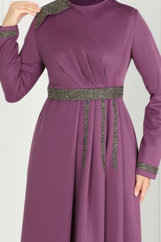 moda selvim EVENING DRESS 2529SL432 Dark Lilac - Thumbnail