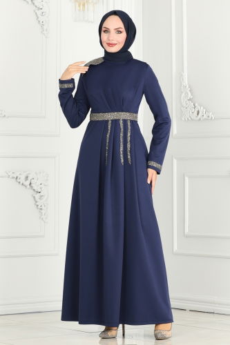 moda selvim Evening Dress 2529SL432 Navy Blue - Thumbnail