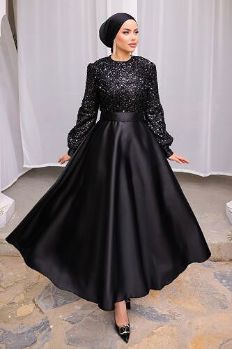 moda selvim Evening Dress 2537ASMK1074 Black - Thumbnail