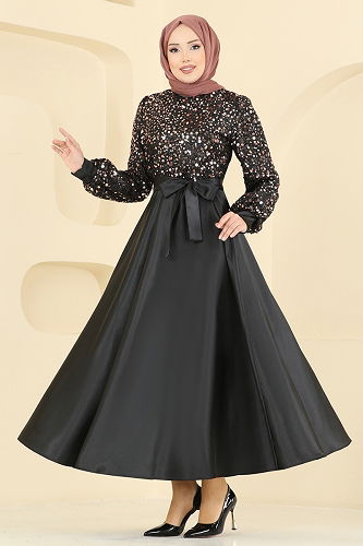 moda selvim Evening Dress 2537ASMK1074 Black & Copper - Thumbnail