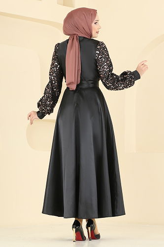 moda selvim فستان سهرة أسود ونحاسي 2537ASMK1074 - Thumbnail