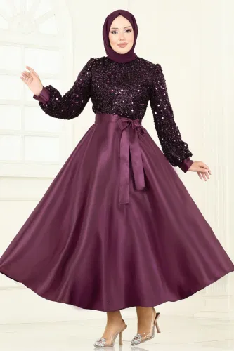 A.S.M.K. - Evening Dress 2537ASMK1074 Black & Damson