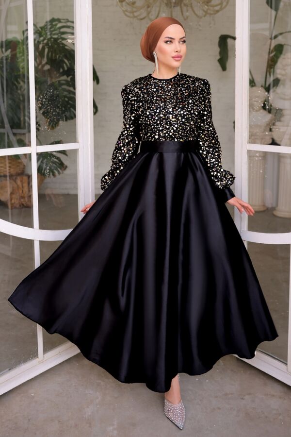 Modaselvim فستان سهرة فستان سهرة أسود وذهبي 2537ASMK1074
